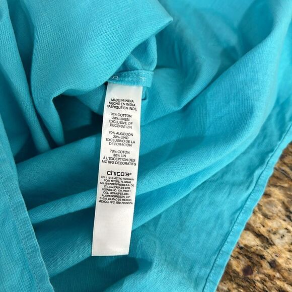 Chico’s Embroidered Linen Blend Tunic Popover Top In Blue Size L - Picture 7 of 9